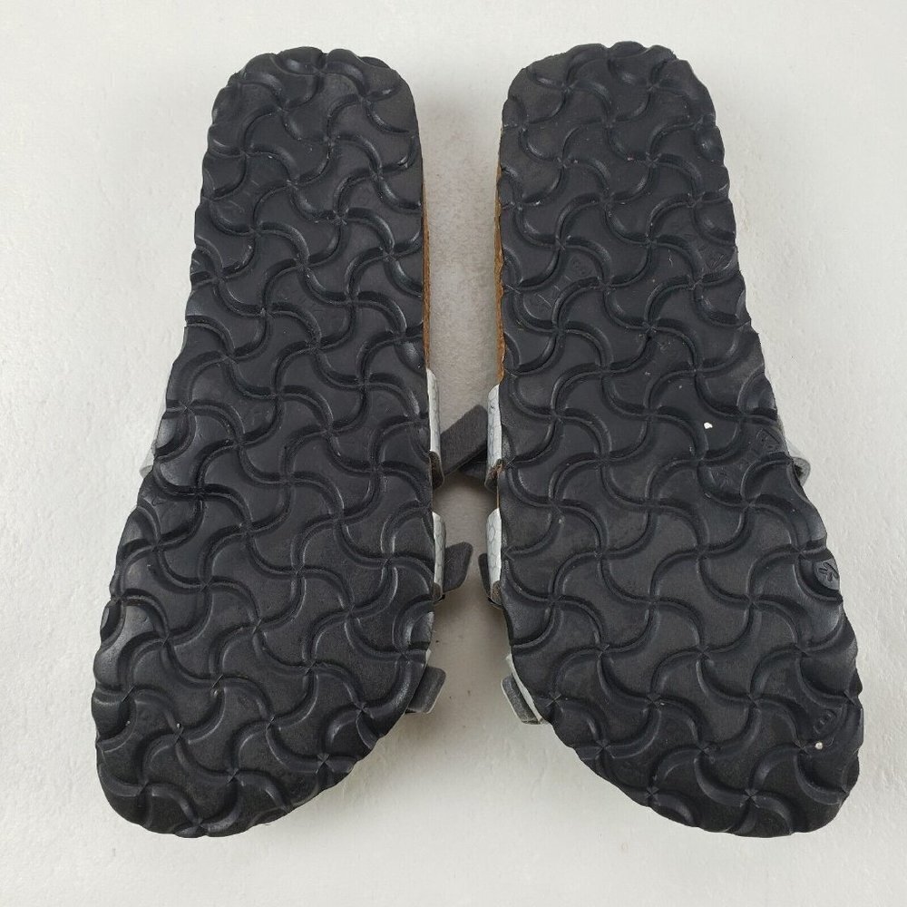 Birkis Birkenstock Metallic Sandals Silver Womens 4-4.5 35 Leather Strappy Slide - Picture 10 of 11